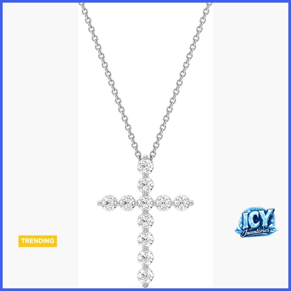 Sterling Silver & 14KT Gold Plated Cross Pendant Necklace with Lab Grown